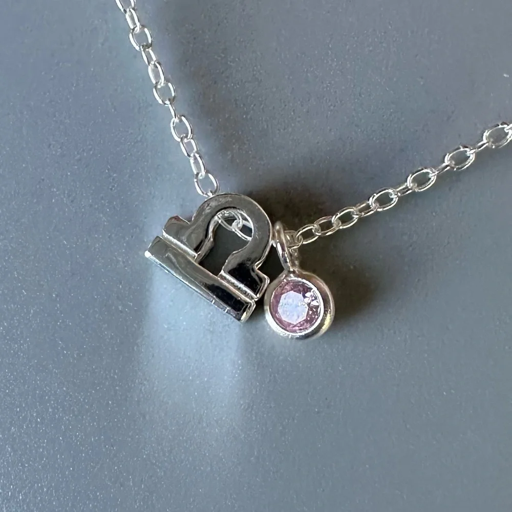 Sterling Silver Pink Quartz Libra Necklace